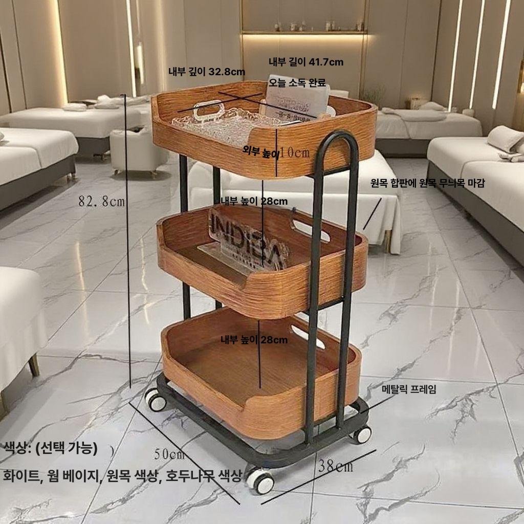 바퀴달린 나무트롤리 빈티지 서빙카트 선반 왜건 정리 이동식카트 다용도 헤어샵 - 상세 이미지 2