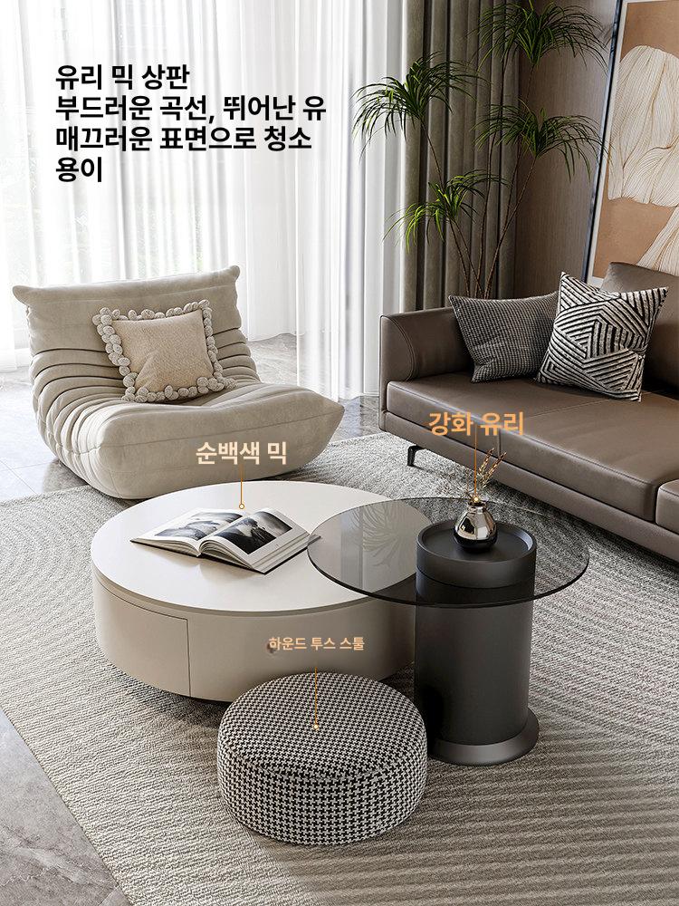 원형 거실 테이블 화이트 세라믹 강화유리 70x50 그레이 - 상세 이미지 2