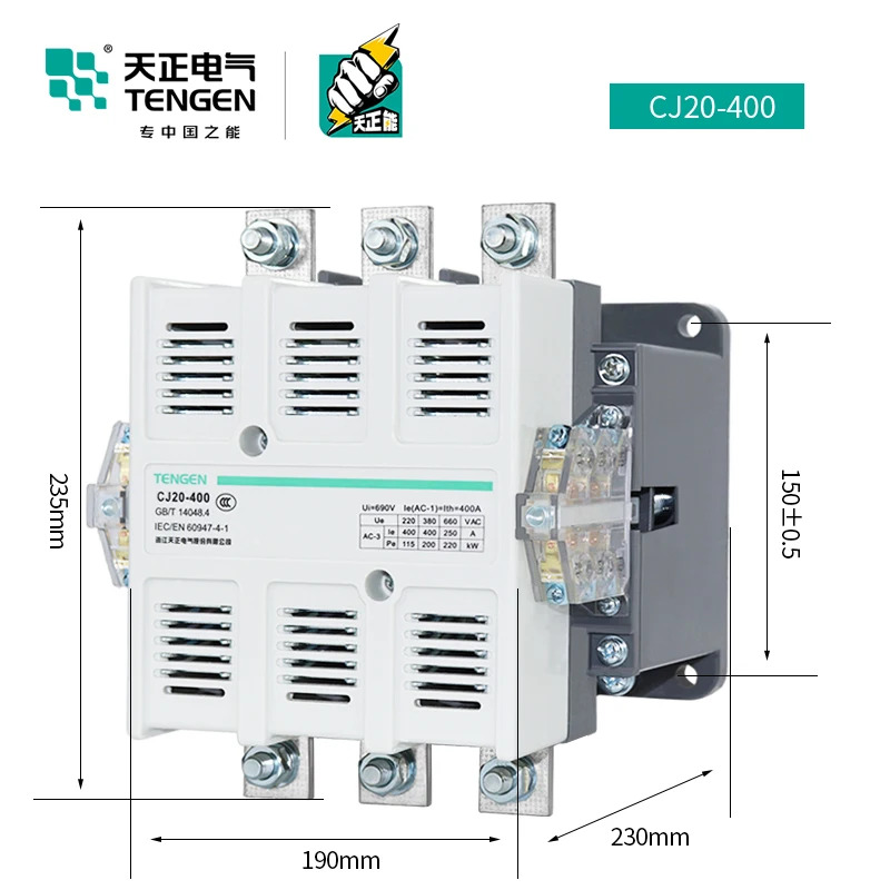 텐젠 천청 전기 CJ20-400A AC 접촉기 델타 스타터 실버 도트 220V 380V
