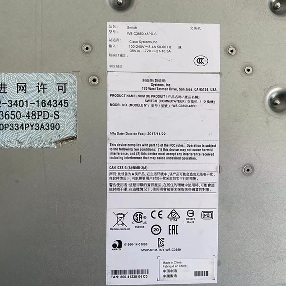 Cisco WS-C3650-48PD-S 이더넷 스위치 WS-C3650-48PD용