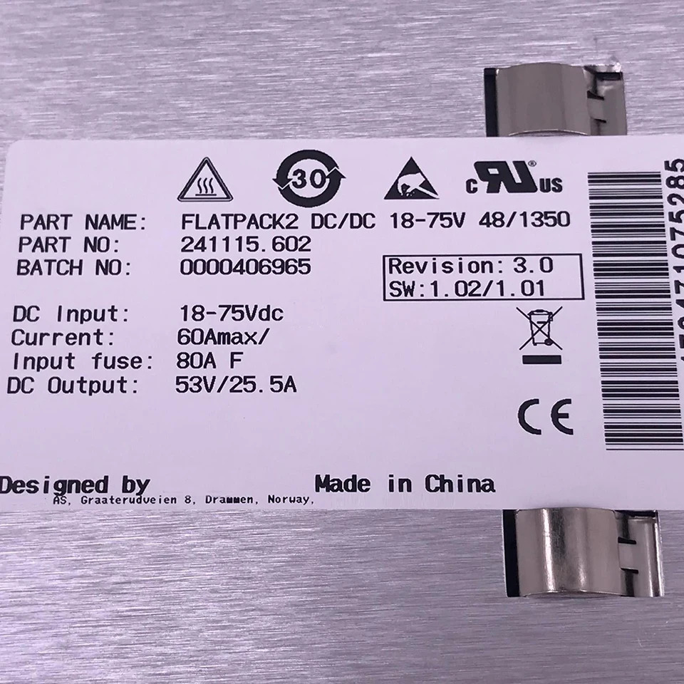 FLATPACK2 DC/DC 18-75V 48/1350 241115.602 출력 53V 25.5A 1350W Eltek DC 안정화 전압 전원공급장치 모듈 미세 작동