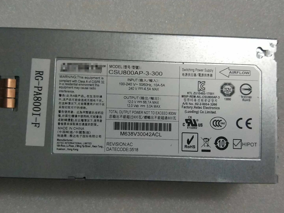 ARTESYN 스위치CSU800AP-3-300 모듈 전원공급장치 RG-PA800I-F 800W