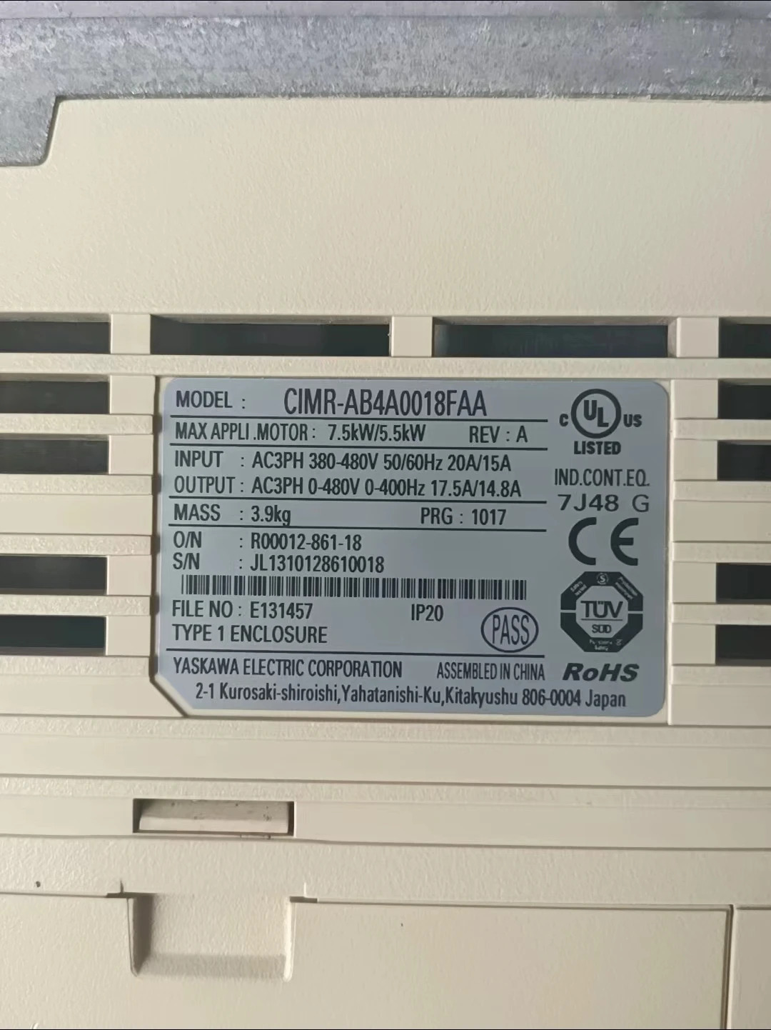 CIMR-HB4A0018FAA 리퍼 A1000 시리즈 인버터 7.5kW/5.5kW 기능 작동 OK