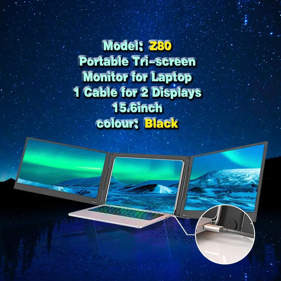 2024 USB C HDR 1080P IPS 휴대15.6 인치 노트북 트리플 스크린 익스텐더 워크스테이션