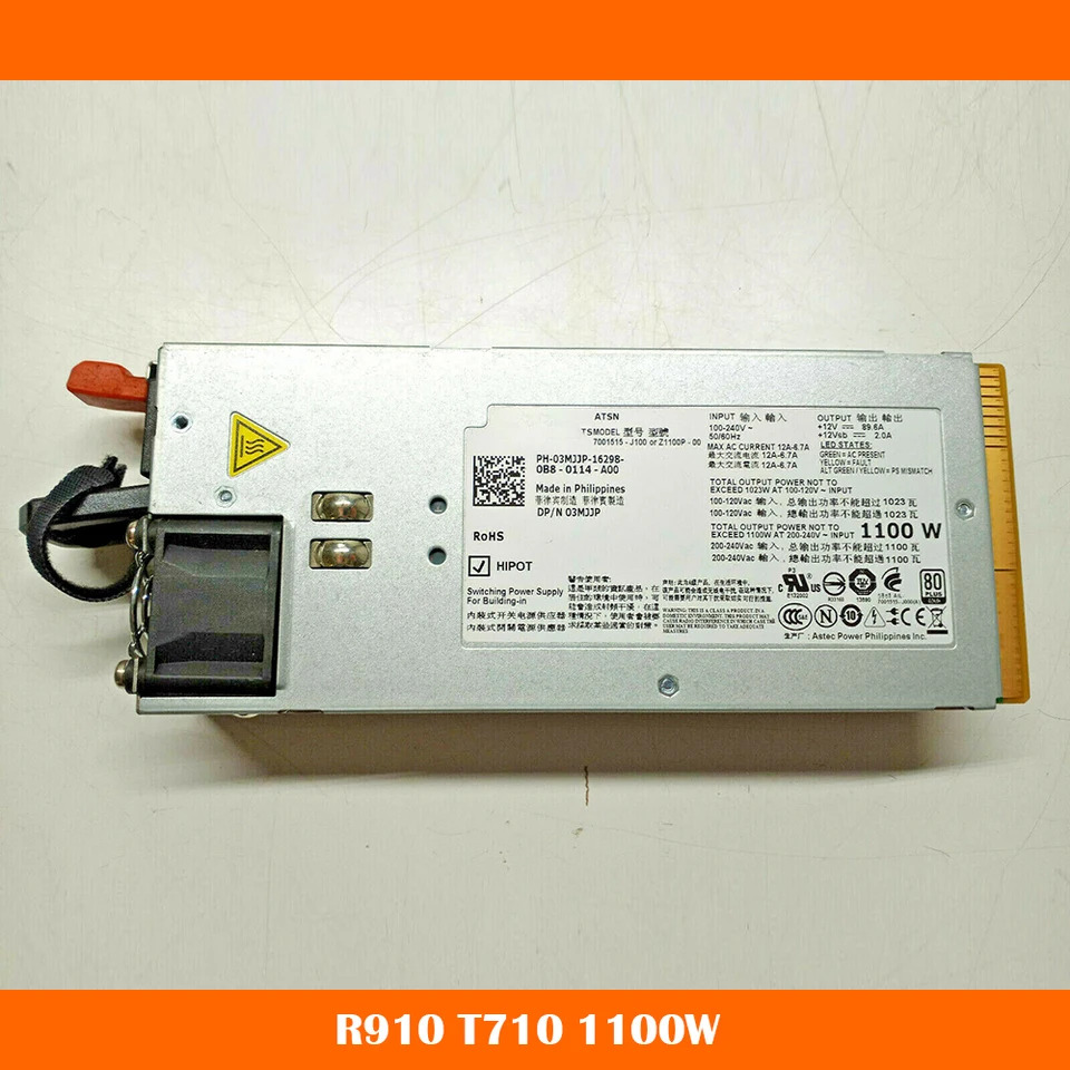 서버 전원공급장치 DELL R910 T710 TCVRR 0 1Y45R 01Y45R 03 MJJJP 3 70015-J100 또는 Z1100P-00 1100W