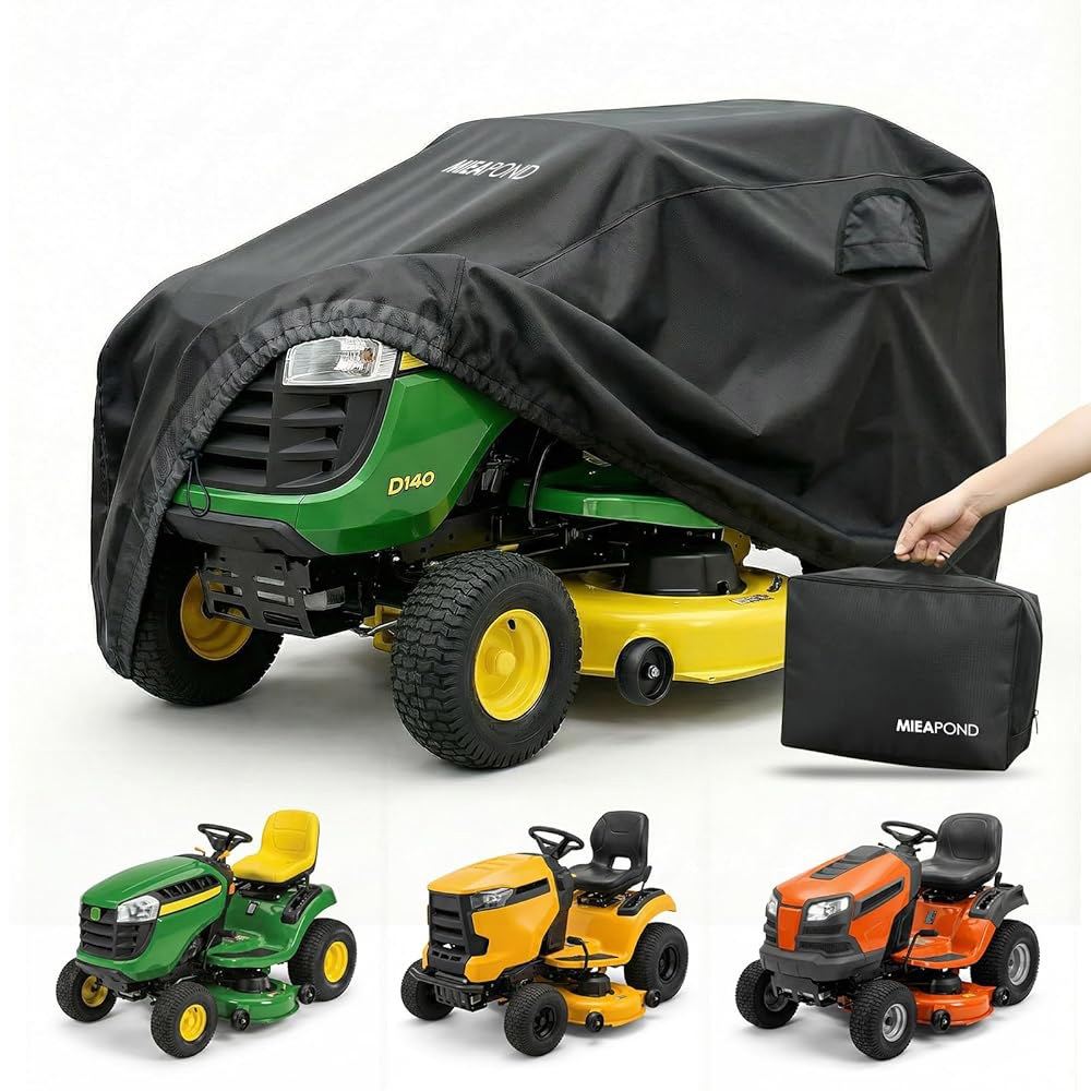 MIEAPOND John Deere 100-X300 시리즈용 라이딩 잔디깎이 변색 UV 데크 트랙터 - 튼튼한 방수 코드 방지 보관을 포함 탄성 커버, 잔디 전천후 106.7-13 - 메인 이미지