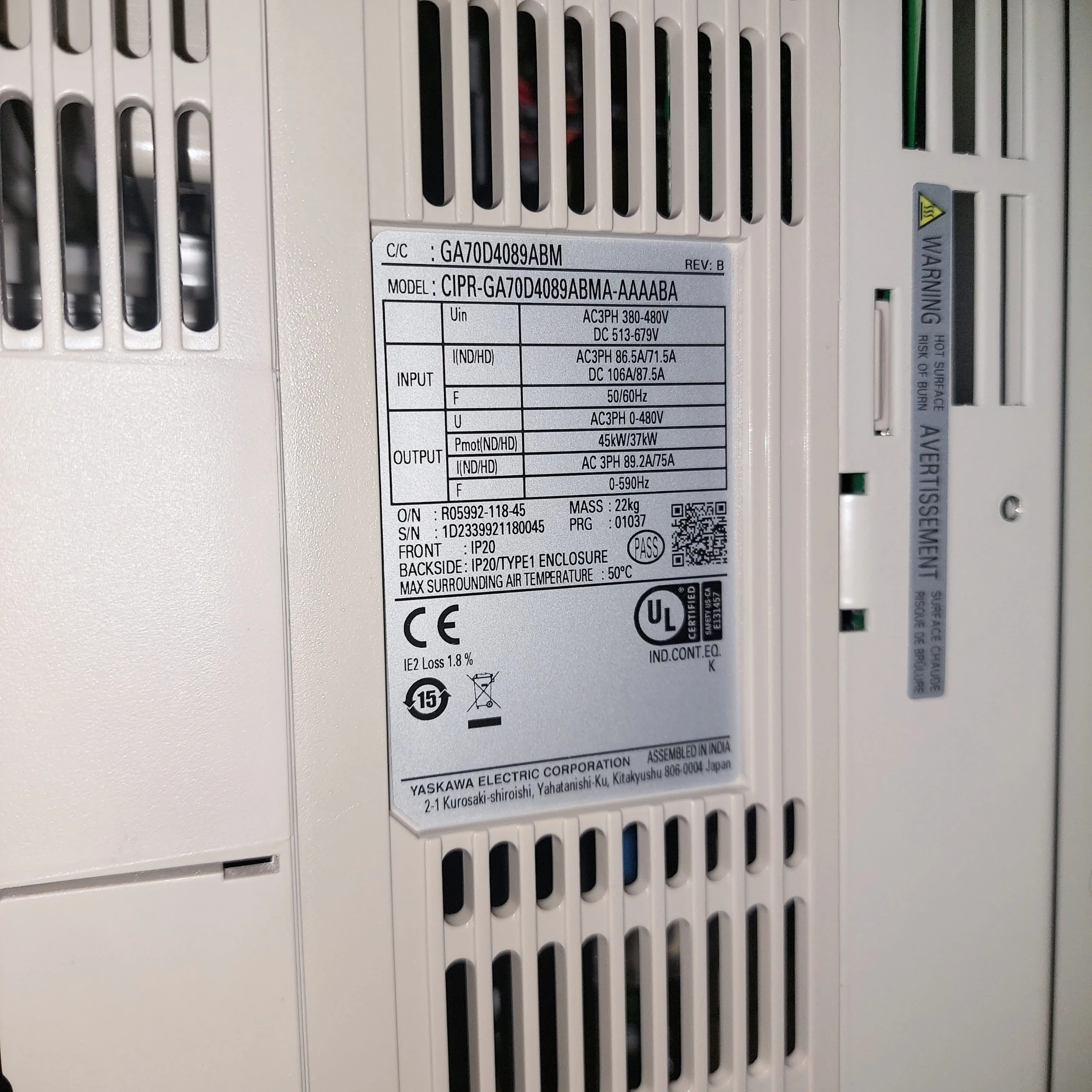 Yaskawa 인버터 CIPR-GA70D4089ABMA-AAAABA
