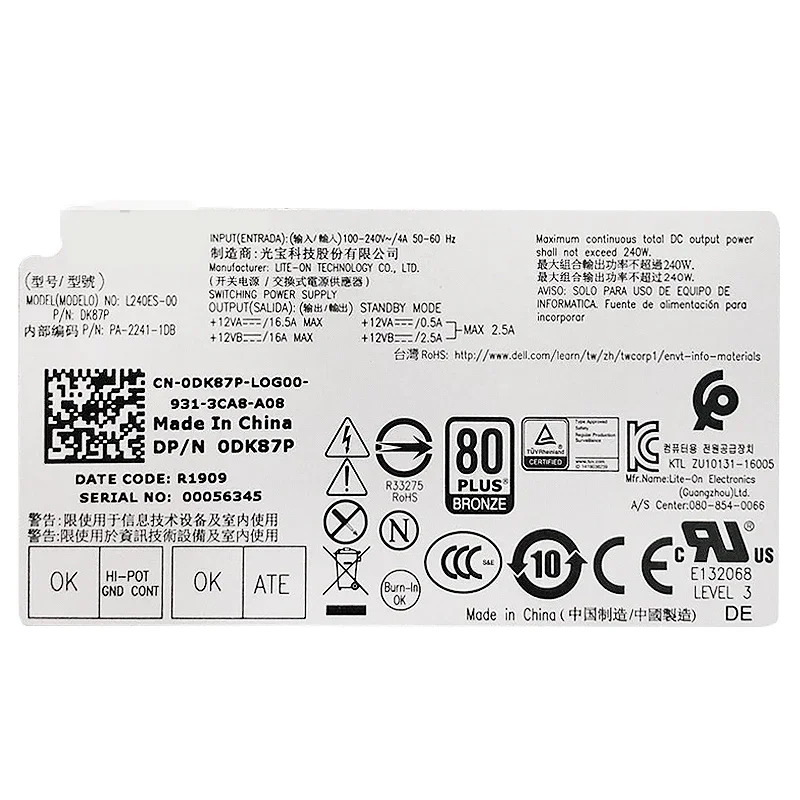 델 3050 3060 3650 5050 7050 PSU 6 핀 240W 전원공급장치 H240ES-02 L240AM-02 B240NM-00 H240NM-00 AC240AM-01