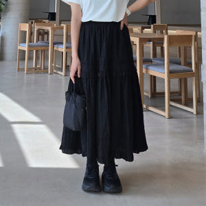 밴딩 레이스 롱스커트 프릴 캉캉 면치마 착용 후기 | 사이즈/핏 총정리 - 상품 이미지 1