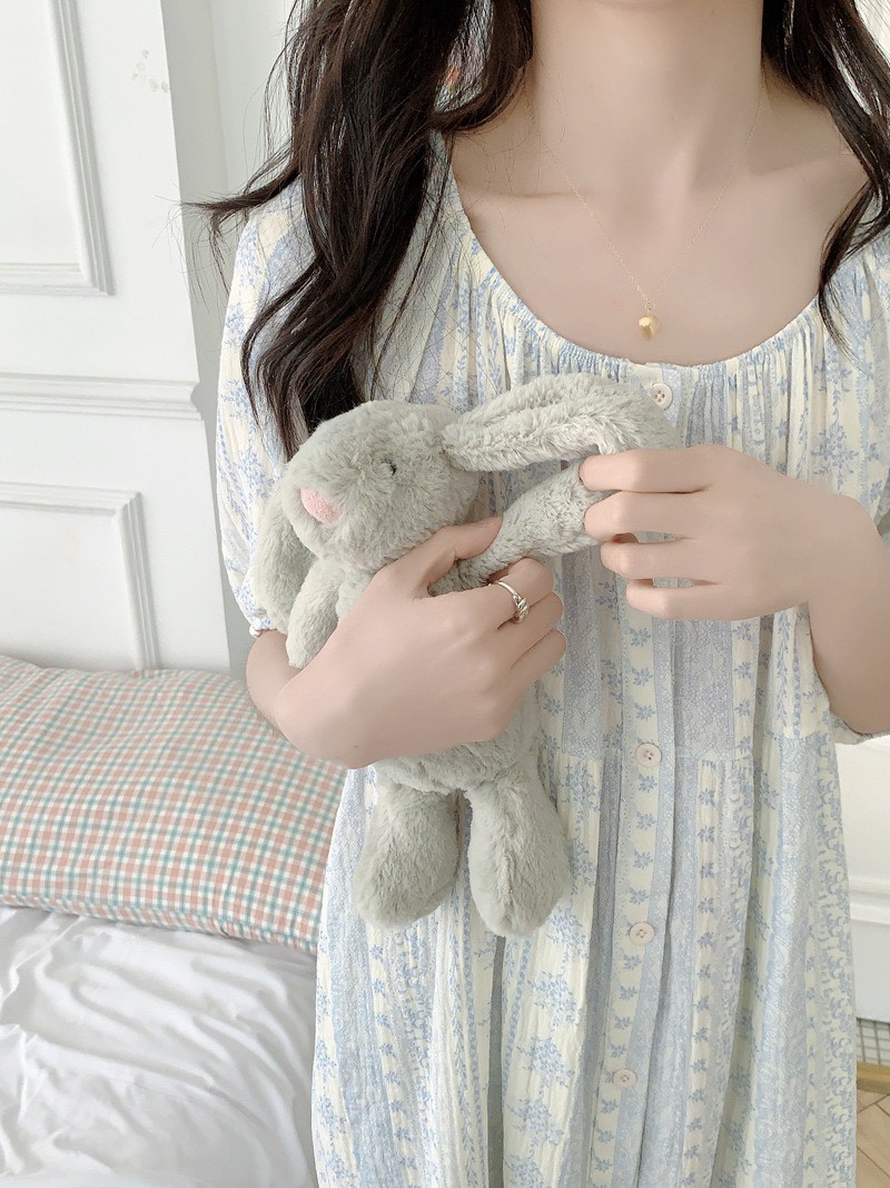 라운드넥 반팔잠옷 반바지 노카라 플라워 순면 거즈면 수유 홈웨어 파자마 여름 이미지 6
