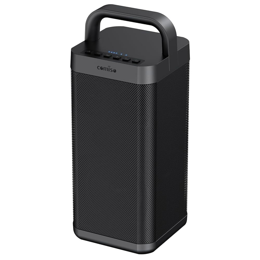 COMISO 휴대용 블루투스 스피커, 딥 베이스, 150W 피크, 12시간 재생 시간 IPX6 방수 야외 파워 뱅크 기능, USB /AUX / 마이크 입력 가정용 해변 및 여행용 - 상품 이미지