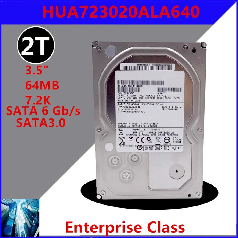 HUA 엔터프라이즈 HDD 내장 하드 드라이브 Hgst 2TB 3.5 SATA 6 Gb/s 64MB 7200RPM 새 원본 723020 ALA640
