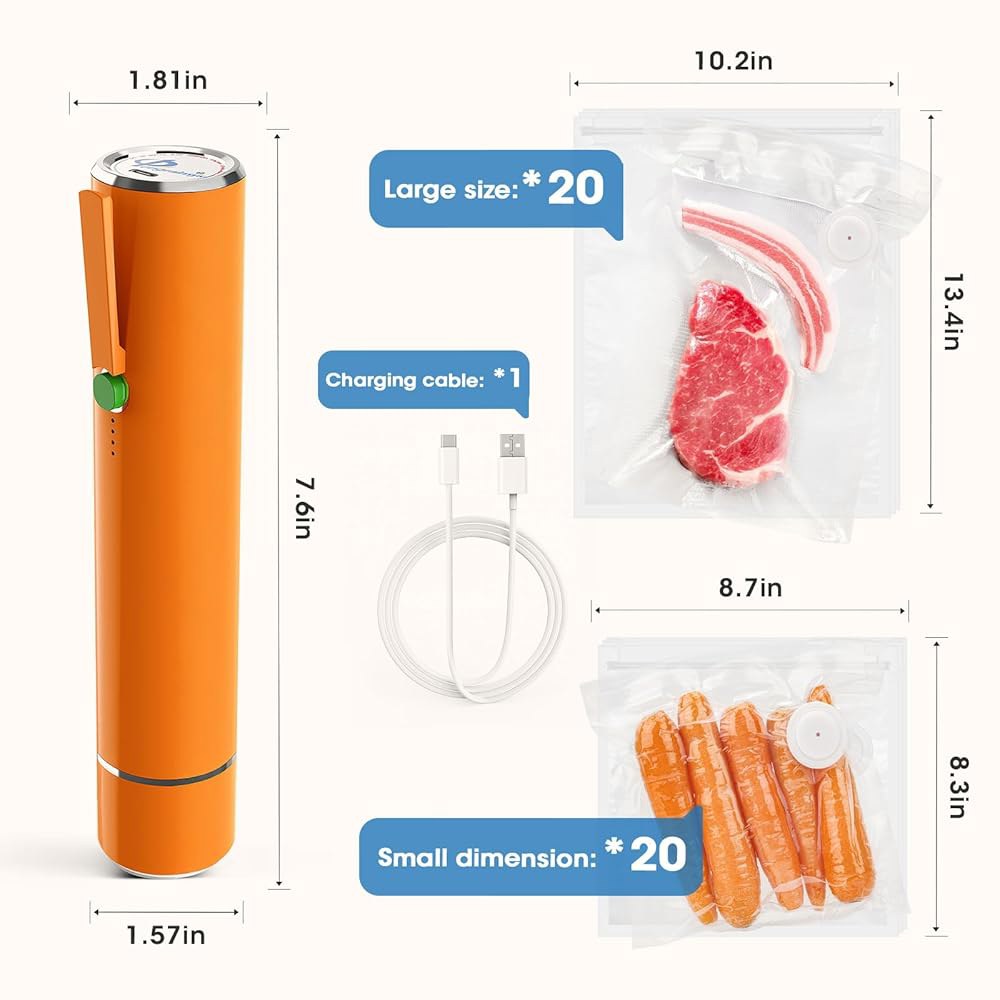 진공 실러 기계, 휴대용 실러, 40PCS 재사용 가능한 지퍼 백(진공 실러+대형+소형 20개) 40 - 상세 이미지 2