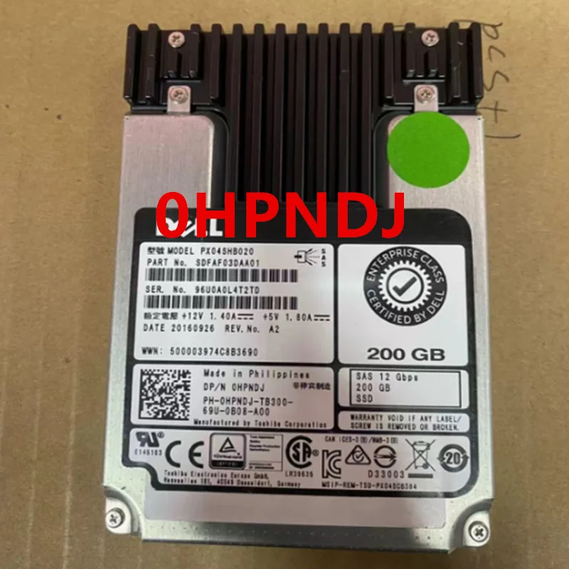 DELL 200GB 2.5 SAS SSD 0hp호환NDJ hp호환NDJ PX04SHB020거오리지널 솔리드 스테이트 드라이브 새 처럼 작동