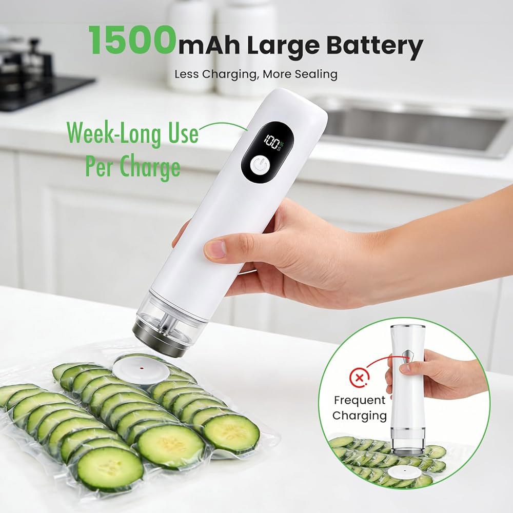 휴대용 핸드헬드 진공 실러, 가정 및 여행용 무선 식품 실러 기계, 음식용 1500mAh 60kPa 충전식 30봉지 포함, RV, 캠핑 식사 준비용 - 상세 이미지 2