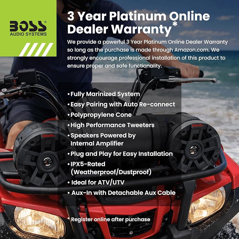 BOSS 오디오 시스템 ATV 65.5B UTV 내후성 사운드 - 6.5인치 스피커, 1.5인치 트위터, 내장 앰프, 블루투스, 12V 차량용 간편한 설치 - 상세 이미지 2