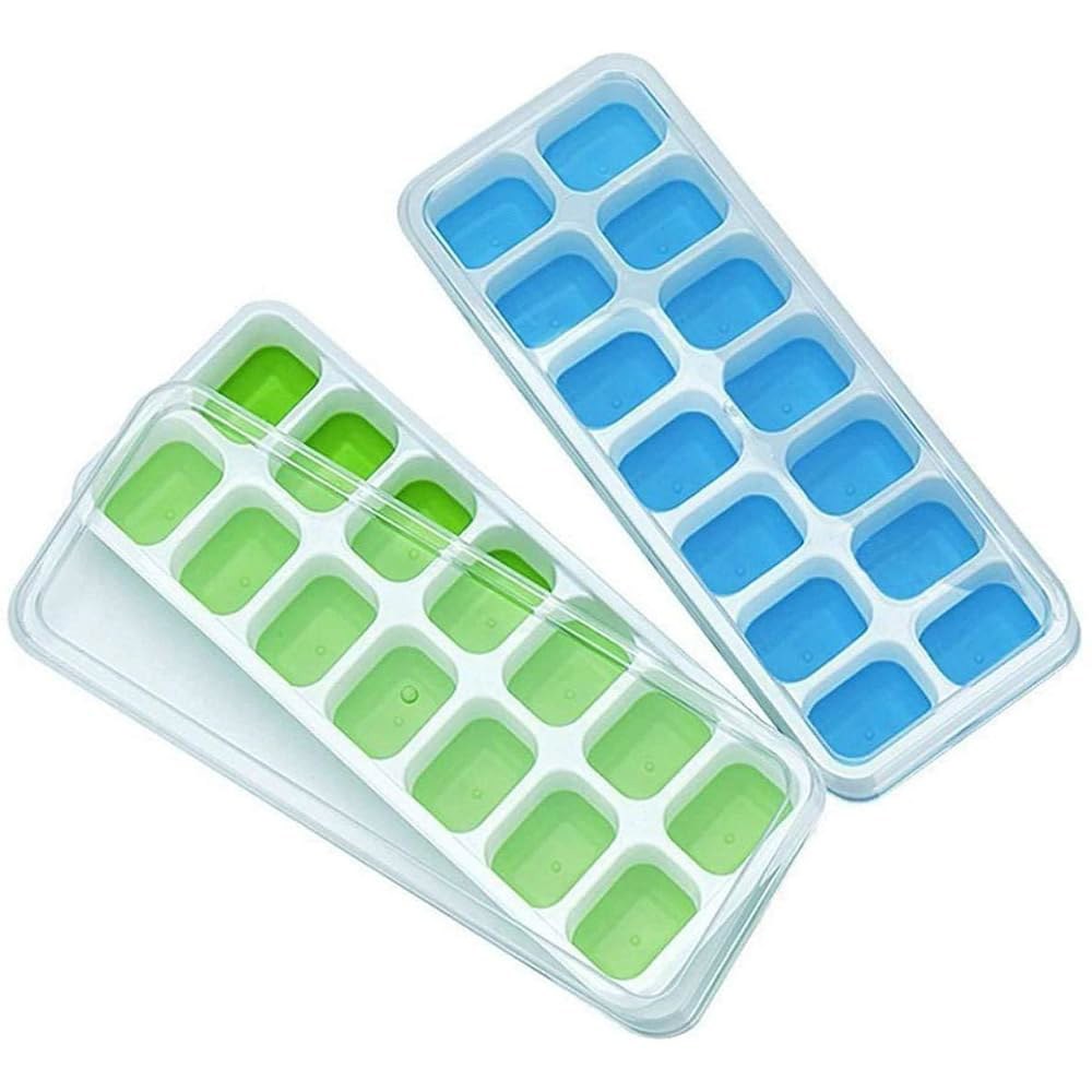 얼음 큐브 트레이, 실리콘 쉽게 분리 가능하고 유연한 14개 방수 탈착식 뚜껑, BPA 프리, 내구성 및 식기세척기 안전, 2팩 - 상품 이미지
