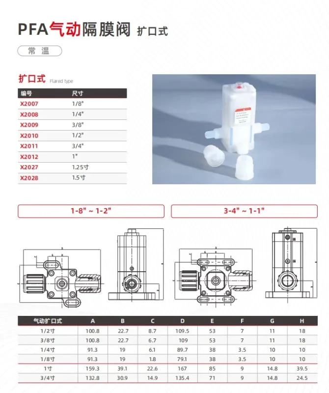 Xun Shi PFA 밸브 반도체 슬롯 칩 기계 초순수 공압 다이어프램