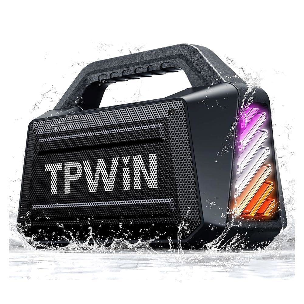 TPWIN 블루투스 스피커 - 80W 라우드 러기드 아웃도어 스피커, IPX6 방수, 20H 플레이타임, 딥 베이스, 라이트쇼, TWS, BT 5.3 무선, 여행용 하이킹 캠핑 - 상품 이미지