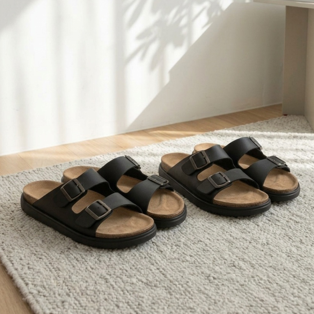4cm 키높이 더블 버클 커플 남녀공용 쿠셔닝 슬리퍼 - 상세 이미지 3