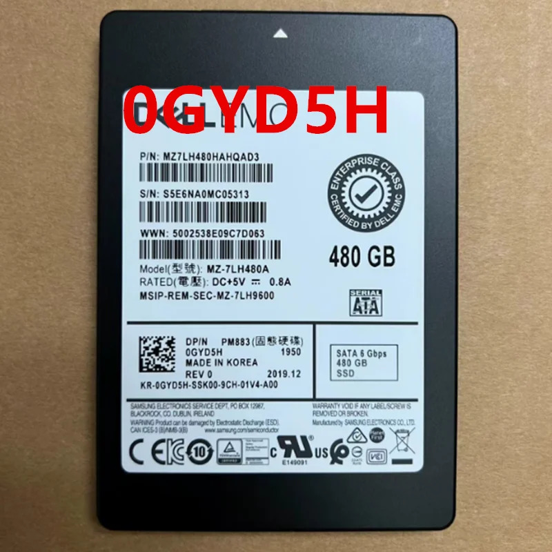 DELL거오리지널 솔리드 스테이트 드라이브 480GB SATA 0GYD5H GYD5H MZ-7LH480A 새 것처럼 작동