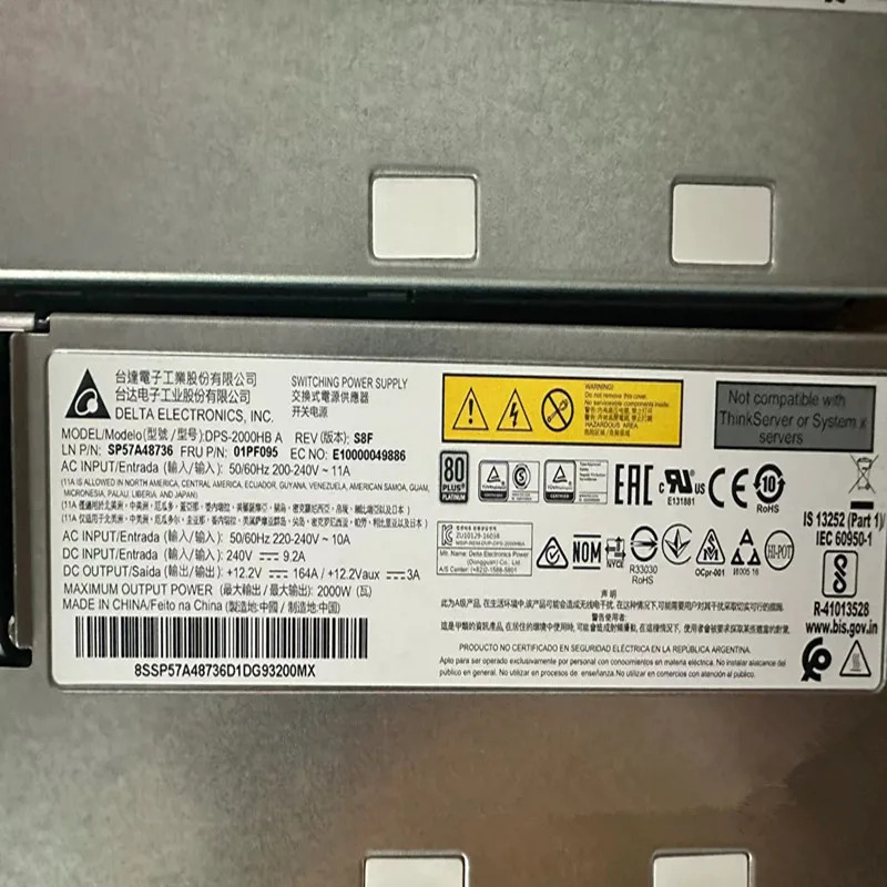 Lenovo호환 SR850 SR950 2000W DPS-2000HB A 01PF095 01PF039 01GV274 01PE164 01PF090 거새 원본 전원공급장치 새 처럼 작