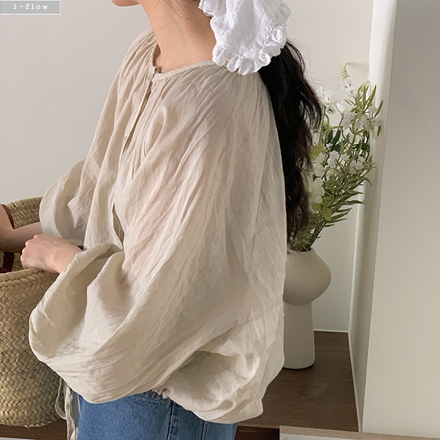 레이퍼 라운드 셔링 린넨 스트링 블라우스 4col 봄 여름 스트랩 루즈핏 벌룬 제이플로우 이미지 8