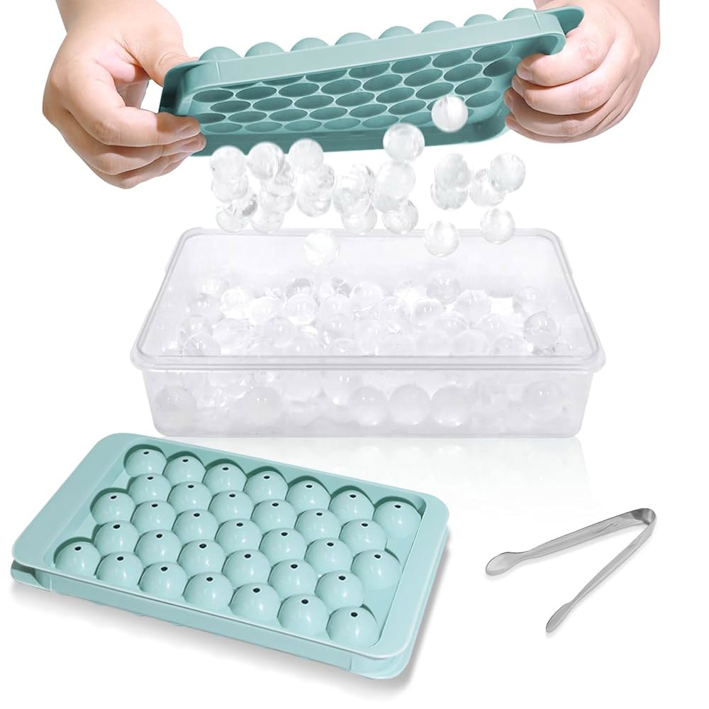 뚜껑이 있는 위비멘 아이스 큐브 트레이 - 냉동실용 원형 얼음 용기가 (1-2PACK Blue) Blue 1 -1 PACK - 상품 이미지
