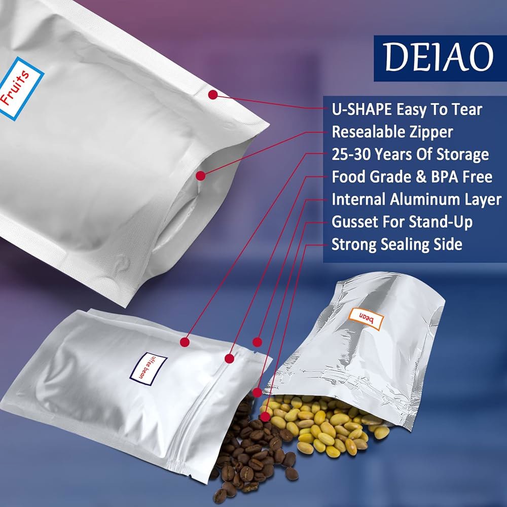 산소 흡수제가 포함된 식품 보관용 10.2밀 마일라 백 100팩 400cc (10 x 10팩) 및 200개 색상 라벨 - 10 u201D 14 u201D / 6 u201D 9 4. - 상세 이미지 3