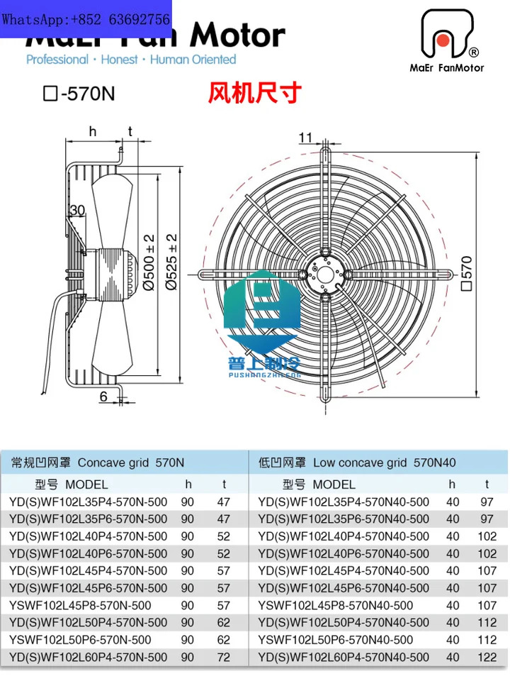 스테인레스 스틸 외부 로터 축 냉각팬 메쉬 커버 YSWF/YDWF102L35P4-570N-500S