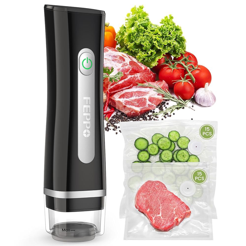 보이는 물탱크가 있는 식품용 FEPO 진공 밀봉기, 6배 보존 및 신선도, 검은색 재사용 가능한 30개의 봉투가 휴대용 세이버 컴팩트 밀봉기 Transparent 30bags(m) - 상품 이미지