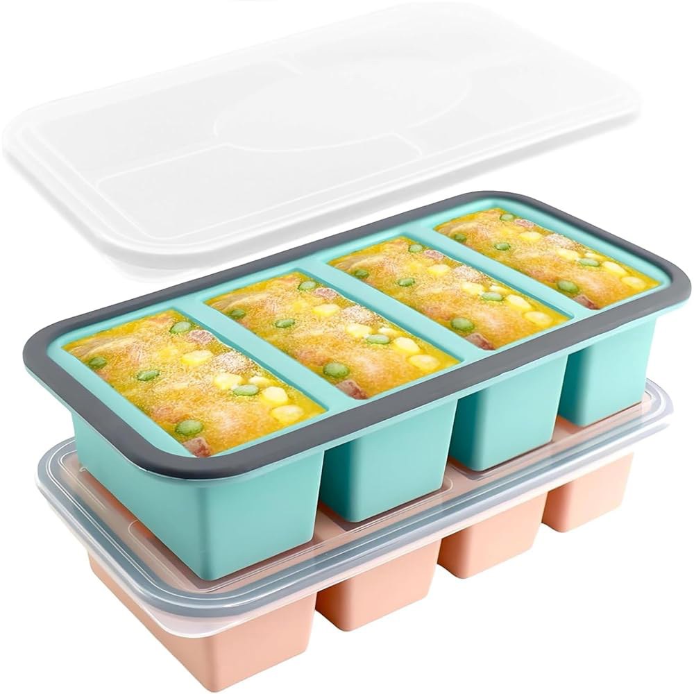 뚜껑이 있는 실리콘 냉동 트레이, 2팩 수퍼 큐브 1컵 냉동실, 식사 준비 및 수프, 스튜, 소스, BAP 프리용 아이스 트레이 성형 - 상품 이미지