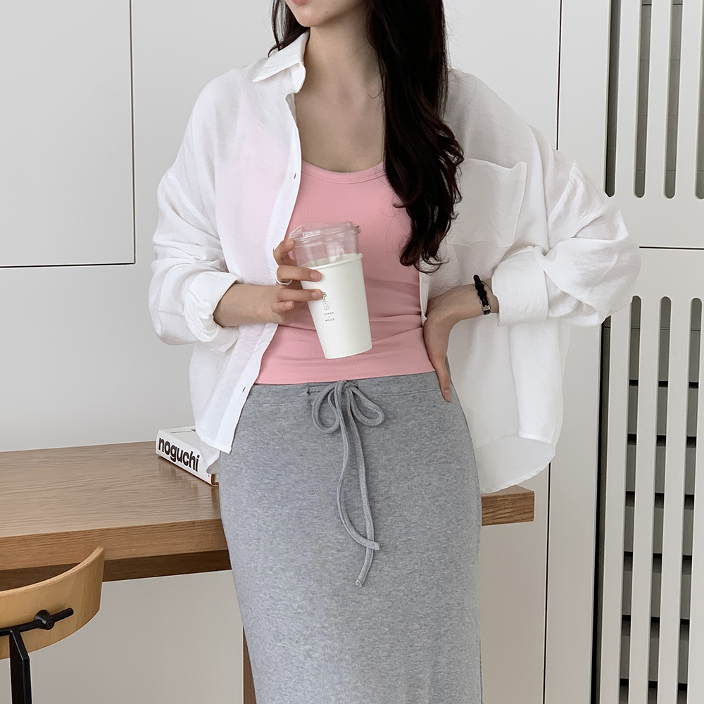 4886 루즈핏 링클 레이온 크롭 셔츠 블라우스 봄 여름 - 상품 이미지