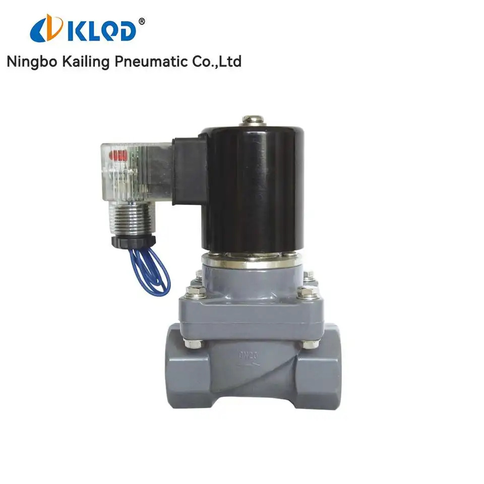부식 방지 UPVC CPVC PVC PTFE 바디 솔레노이드 밸브 1/8 1/4 3/8 1/2 1 2 12V 24V DC 110V 220V AC