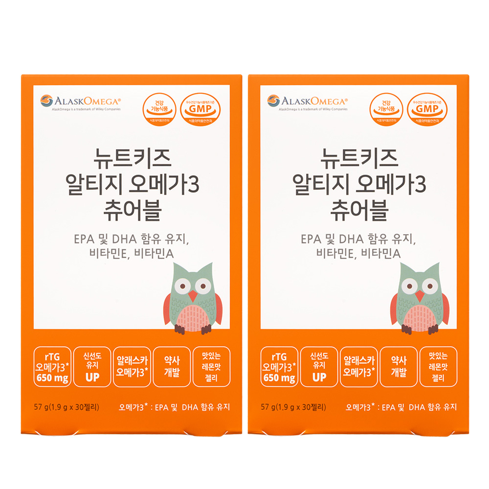 뉴트키즈 알티지 오메가3 츄어블 RTG 어린이 유아 청소년 구미 30구미, 2개