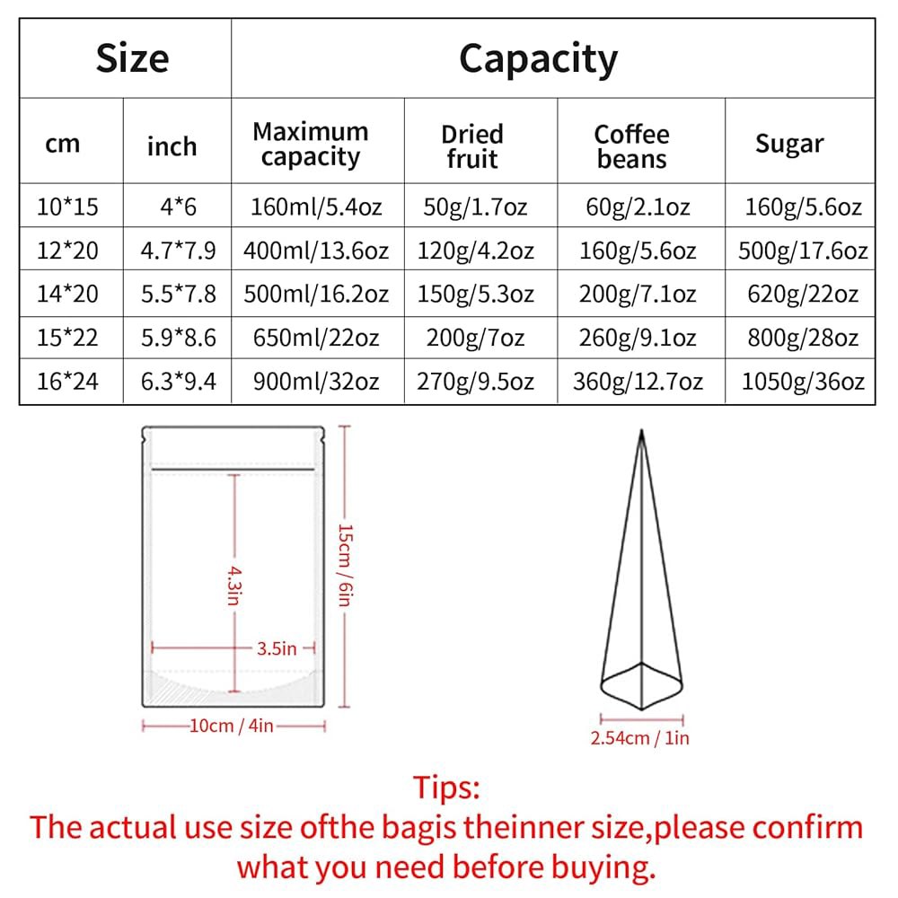 식품 보관용 매트 창문이 있는 100pcs 4 x6 마일라 가방, 가정용 중소기업용 5가지 색상 혼합 냄새 방지 가방 재봉입식 보관 포장용 스탠드업 호일 파우치 냉동 건조 캔디 - 상세 이미지 2