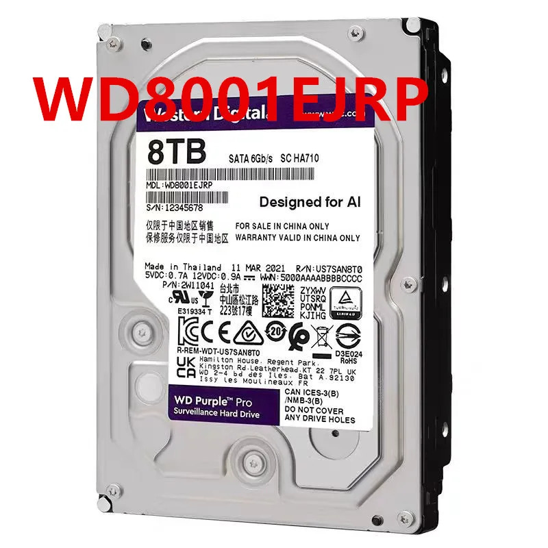 감시 하드 드라이브오리지널 WD 8TB 3.5 인치 SATA 7200RPM WD8001EJRP 신