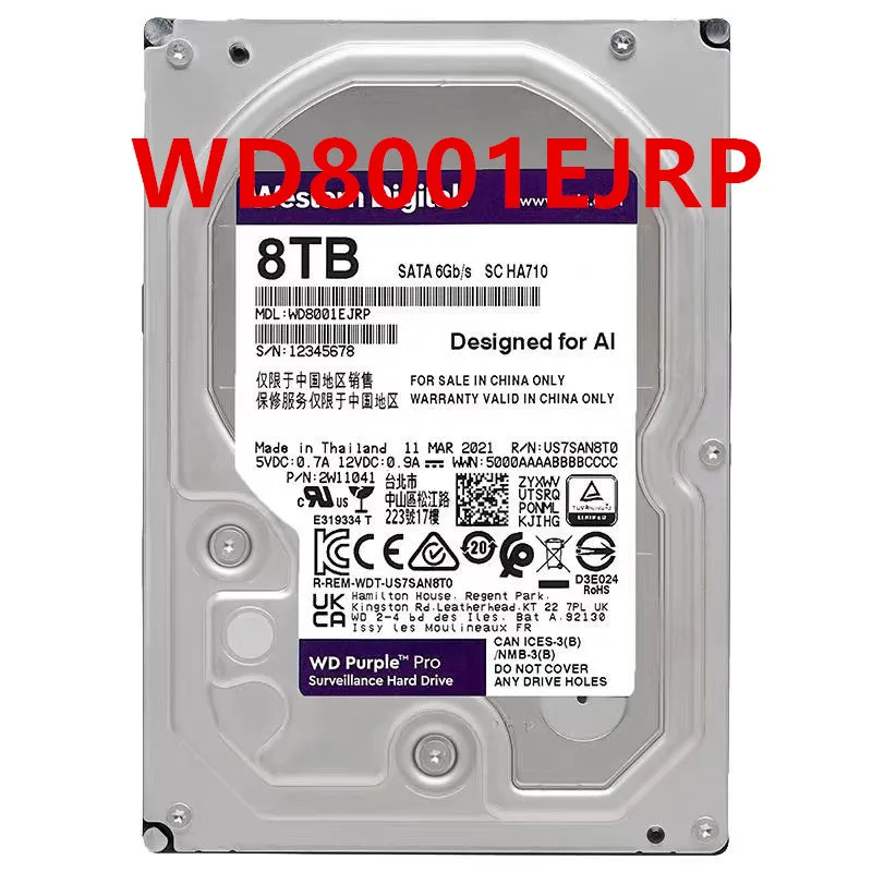 감시 하드 드라이브오리지널 WD 8TB 3.5 인치 SATA 7200RPM WD8001EJRP 신