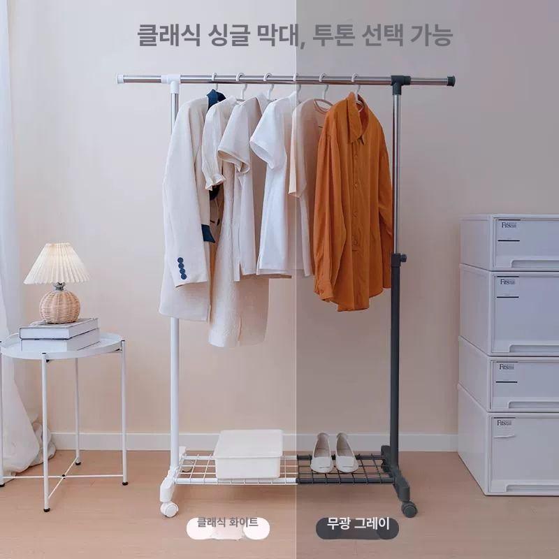 스탠드 파이프행거 매장 튼튼한 일자 이동식행거 스테인레스 더블 수납 파이프헹거 - 상세 이미지 2