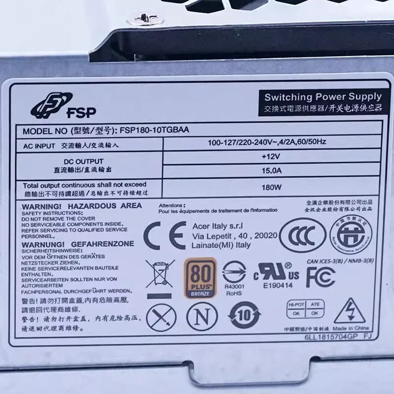 ACER 180W FSP180-10TGBAA새 원본 전원공급장치