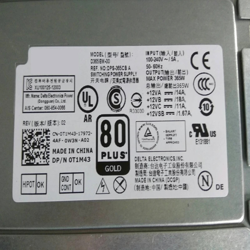 원본 PSU Dell 3020 9020 7020 3620 8Pin 365W 전원 D365EM-00 HU365EM-00 DPS-365CB A HK465-11PP 07VK45 0T