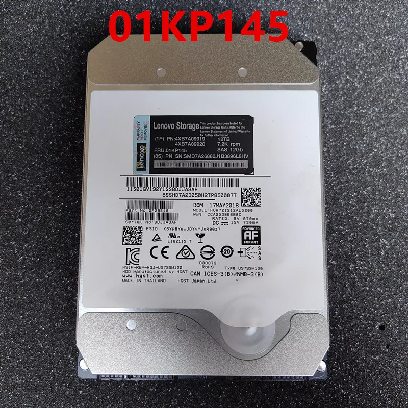 01KP145 4XB7A09920 4XB7A09919서버 하드 드라이브Lenovo호환 D1212 D3284 12T SAS거새 원본 HDD