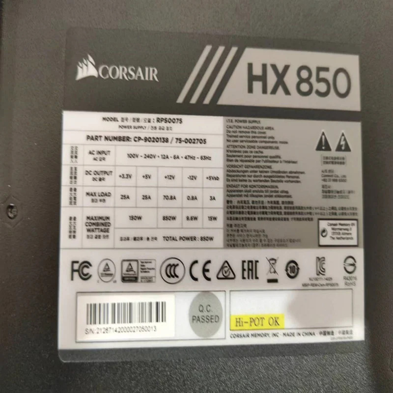 Corsair 3080 3090 저소음 전원공급장치 850W HX850I HX850 RPS0075 CP-9020138 75-002705 PSU 신