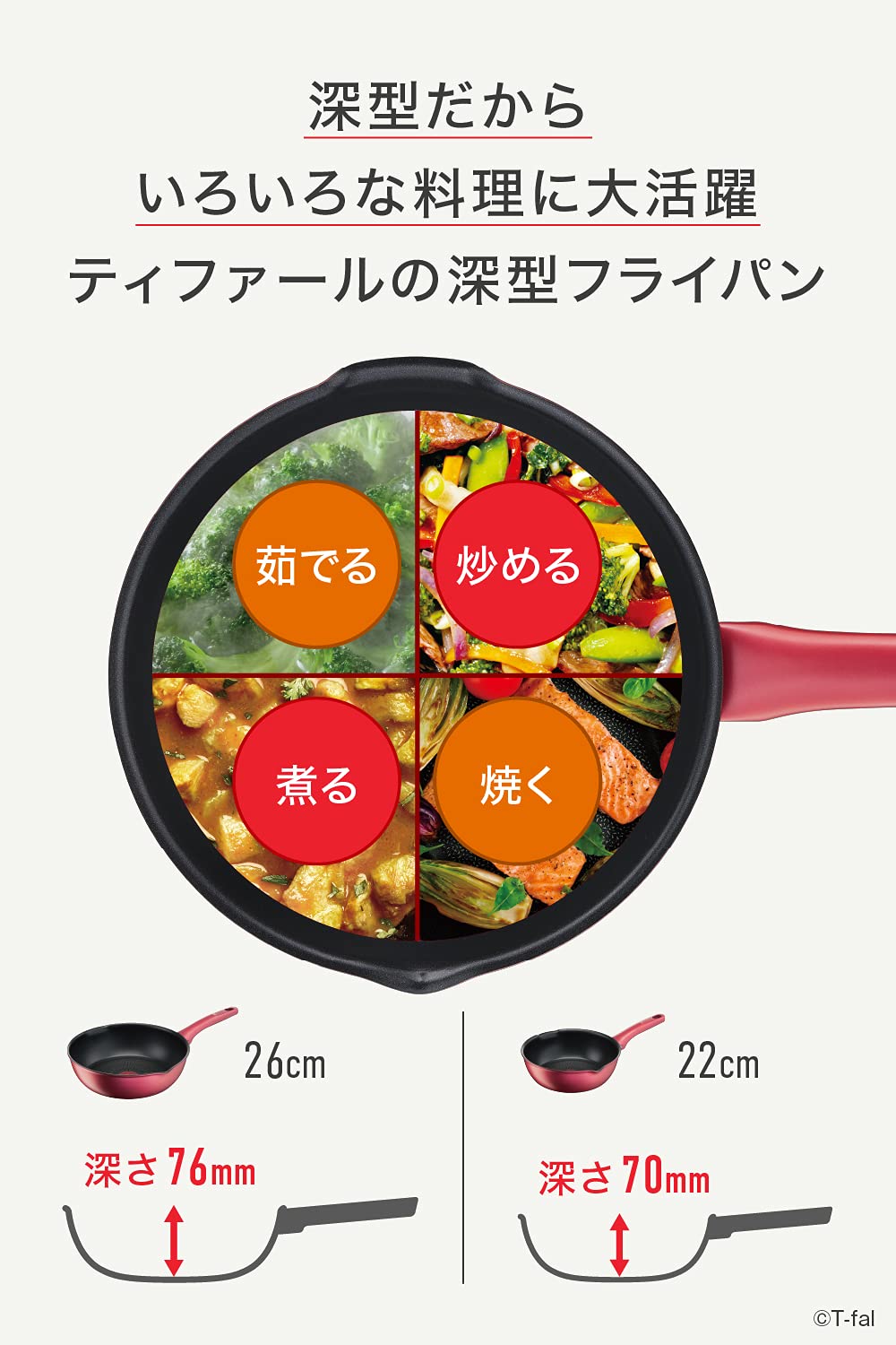 테팔 후라이팬 프라이팬 언리미티드 26cm 티타늄 코팅 레드 이미지 7