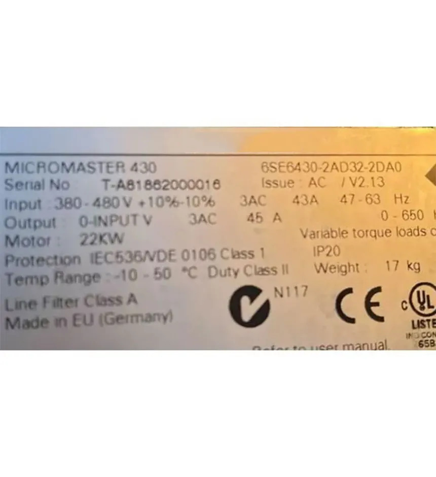 6SE6430-2AD32-2DA0 6SE6430-2AD33-0DA0 6SE6430-2AD31-8DA0 Warrently