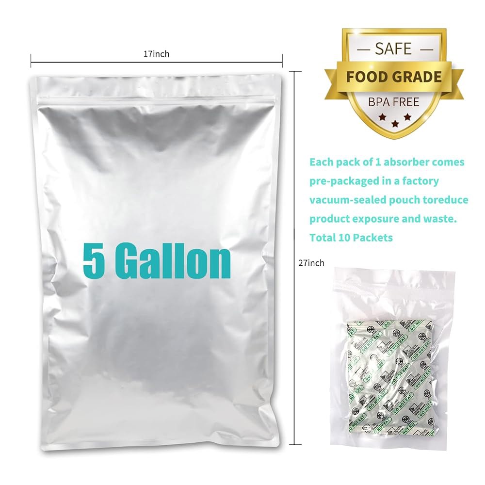 2500cc 산소 흡수제와 라벨이 부착된 10PCS 5갤런 마일라 백, 지퍼 리셀링 파우치, 장기 식품 보관용 열 밀봉 10 - 상세 이미지 3
