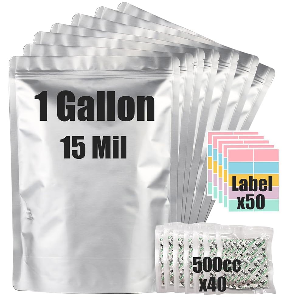 식품 보관용 30pcs 1갤런 마일라 백(각 측면에 두께 750만 분의 1), 산소 흡수제 500CC(40pcs), 장기 10 x14 열 밀봉 지퍼 백 포함 - 상품 이미지