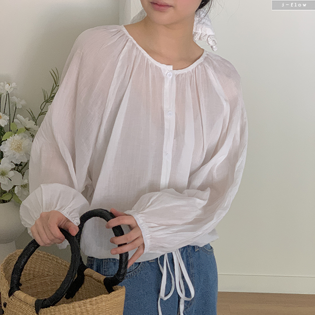 레이퍼 라운드 셔링 린넨 스트링 블라우스 4col 봄 여름 스트랩 루즈핏 벌룬 제이플로우 이미지 7
