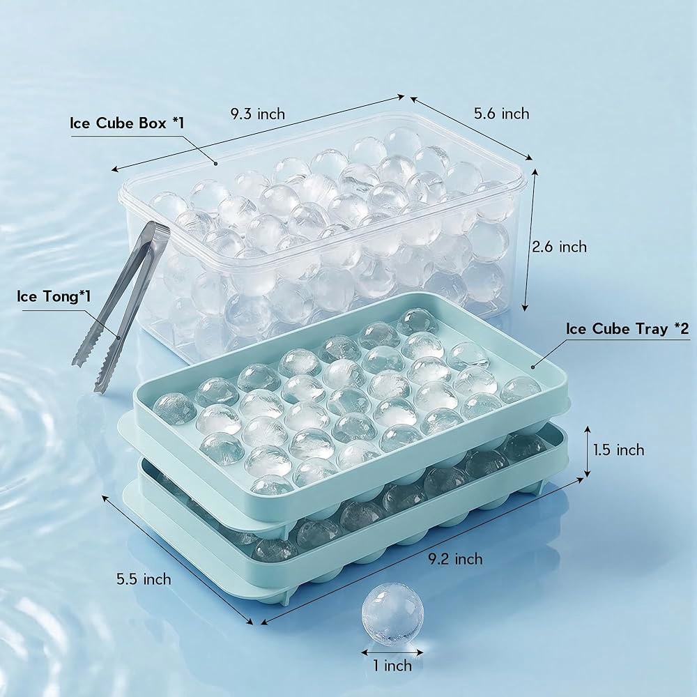 뚜껑이 있는 위비멘 아이스 큐브 트레이 - 냉동실용 원형 얼음 용기가 (1-2PACK Blue) Blue 1 -1 PACK - 상세 이미지 2