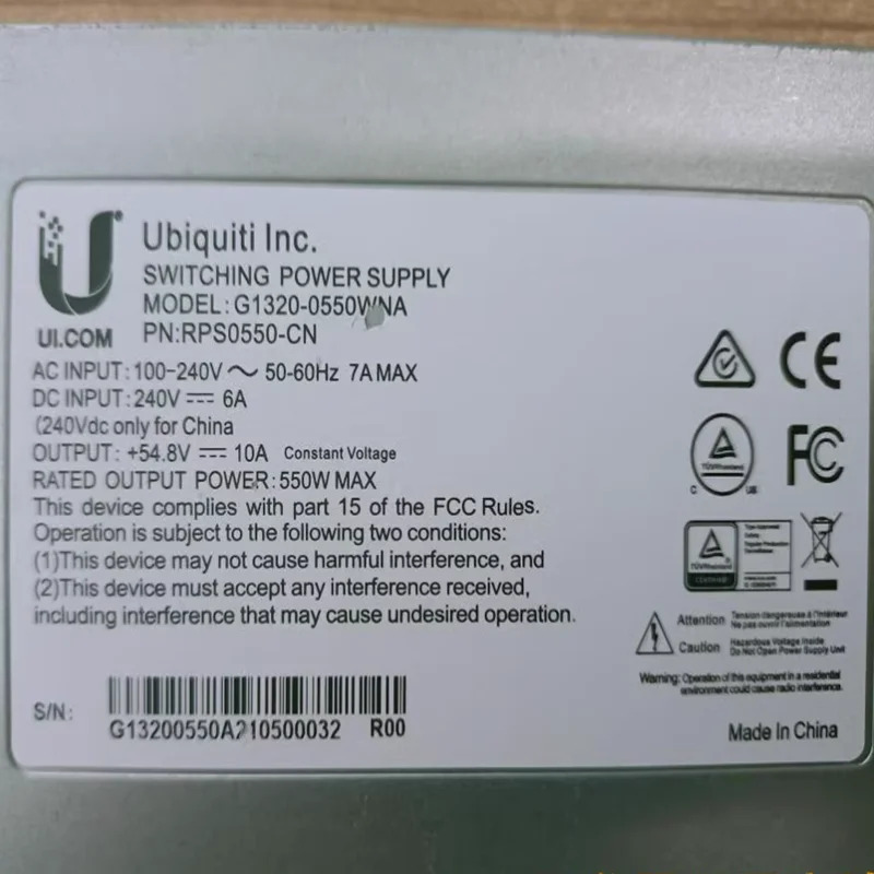 Ubiquiti 550W G1320-0550WNA RPS0550-CN거새 원본 전원공급장치는 새 처럼 작동